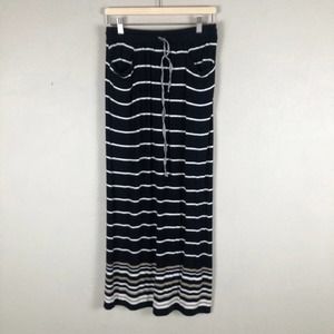 Max Studio Skirt Black Stripe Linen Blend Maxi Casual Stretch Size Small